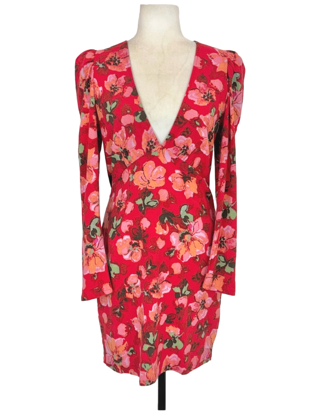 H&M red floral v-neck dress
